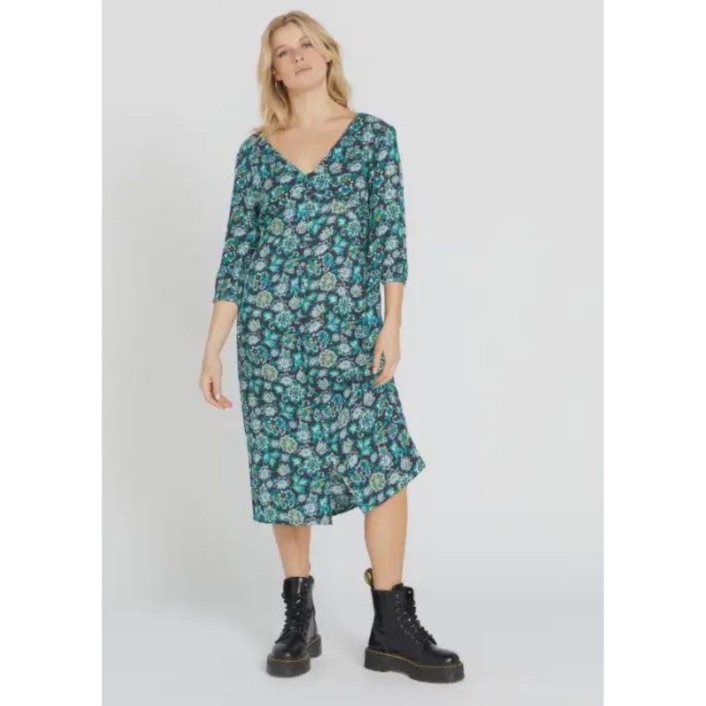 Volcom Floral Print‎ Midi Dress Open Back 3/4 Sleeve Casual Womens Small